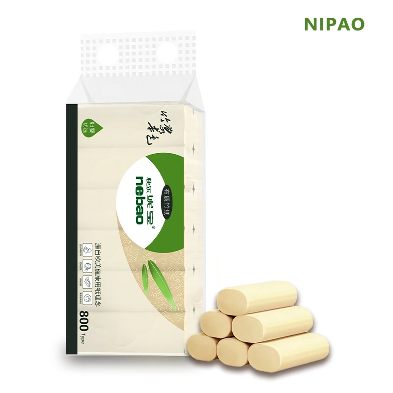 Рулон туалетной бумаги NIPAO 4 слоя утолщенная бамбуковая целлюлоза натуральный