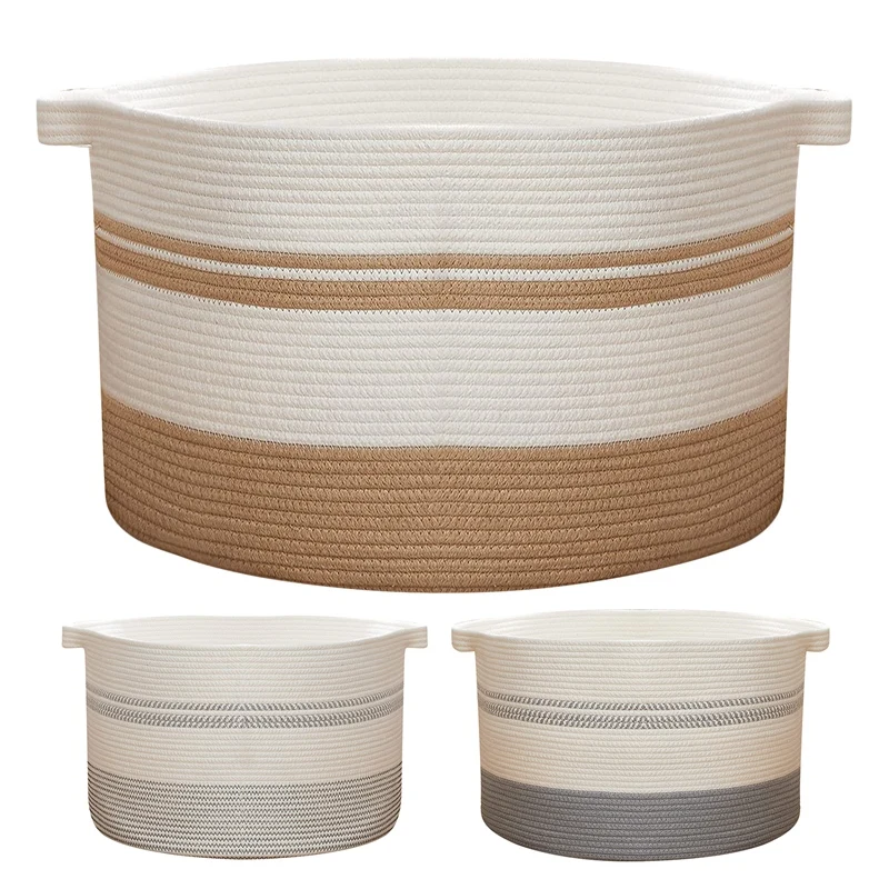 

Laundry Basket - Woven Storage Basket Large Cotton Rope Basket With Handles,For Toys Towels And Clothes