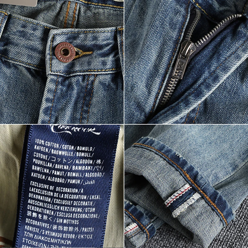 Retro trend heavy hole jeans men do old washed fabric comfortable Joker youth loose straight