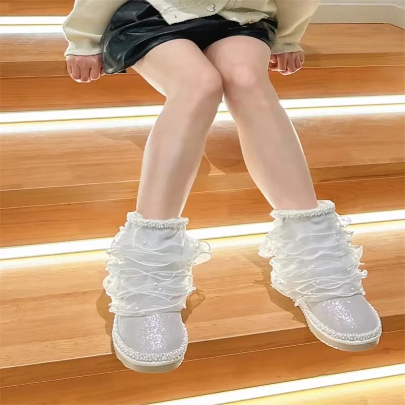 

Winter fashion white pearl handmade custom velvet warm boots all-in-one fur boots women's 35-40