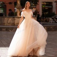 exquisite soft tulle wedding dress 2022 off the shoulder bridal dress long sweep train vestido de novia bridal gown backless