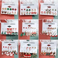 6 pairs new design earrings set trendy xmas tree brown elk snowman santa claus earrings christmas gifts for women