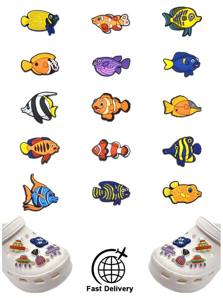

1Pcs PVC Fish for Crocs Charms DIY Badge Women Sandals Buckle Kids Pins Decoration Jean Shoe Accessories Wristbands Dropshipping