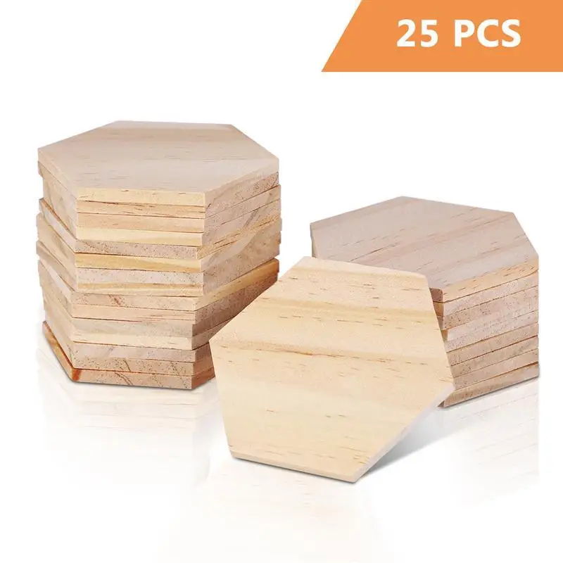 

SUPVOX 25pcs 9cm Wooden Slices Hexagonal Blank Name Tags Wooden Pieces Discs Wood Ornaments For Party Wedding Home Decoration