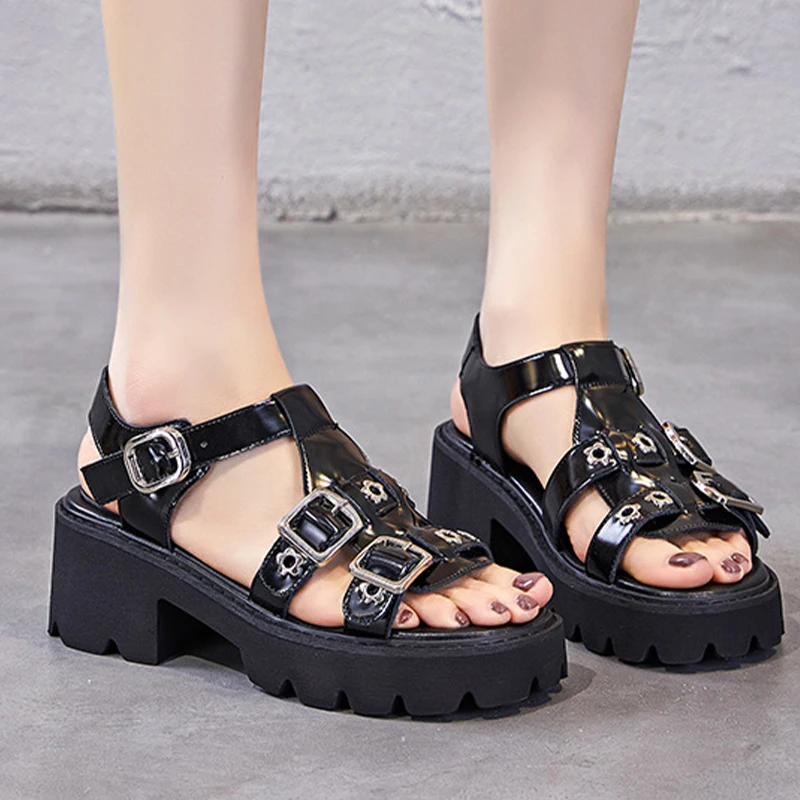 Genuine Leather Punk Comfortable Women's Summer Sandals Soft Buckles Wearing Platform Outdoor Casual Woman Sandals Female Shoes