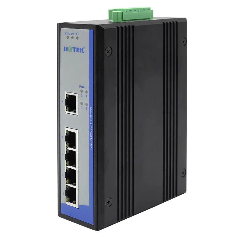 UOTEK Промышленный 1000M 4 порта неуправляемый Ethernet POE коммутатор гигабитное Оптическое волокно SEP SC интерфейс DIN-рейка