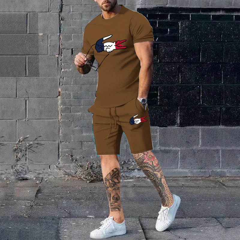 2023 New Summer Men Animal T Shirts Suit  Print Shorts Sets 2 Piece Outfits Sets Classic Fashion Men Clothes Cotton High Quality