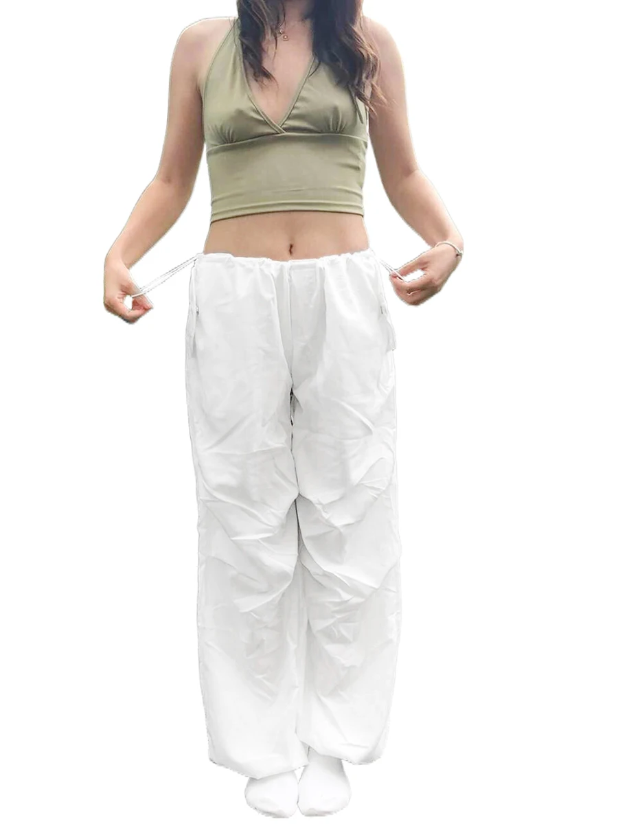 

Women High Waist Wide Leg Cargo Pants Straight Casual Baggy Pants Y2K 90S E-girls Vintage Streetwear