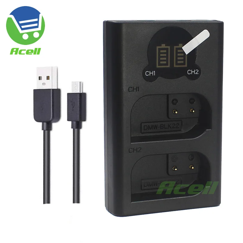 

Зарядное устройство для двух батарей DMW-BLK22 с ЖК-дисплеем для Panasonic LUMIX DC-GH6 DC-S5 DC-GH5 DC-GH5M2M Camera DC-GH5II DVLC1005Y