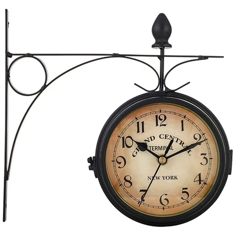 Ретро Настенные часы Двусторонние в европейском античном стиле Креативные Классические Настенные подвесные часы из кованого железа Настенные часы