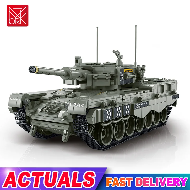 

MOC Army Military War Large Leopard Main Battle Tank WW2 High-Tech Model Soldier Building Blocks Action Figures Gift for Boy Toy