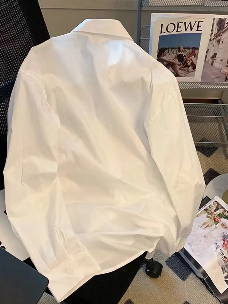 Женские белые рубашки и блузки с воротником поло 90-х Эстетическая винтажная