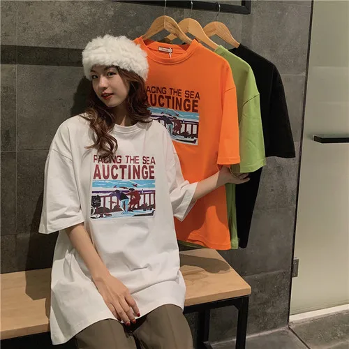 

Cartoon Character Printed Causal All Match College Wind Simple Summer Cute Sweet Korean Style Women Top Female Fashion T-shirts