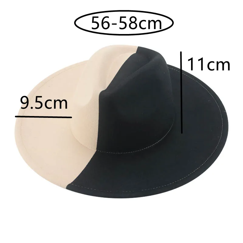 

Hats for Women Fedora Hat Felted Hats Big Brim 9.5cm Patchwork Black White Red Luxury Casual Men Women's Hat шляпа женская шляпа