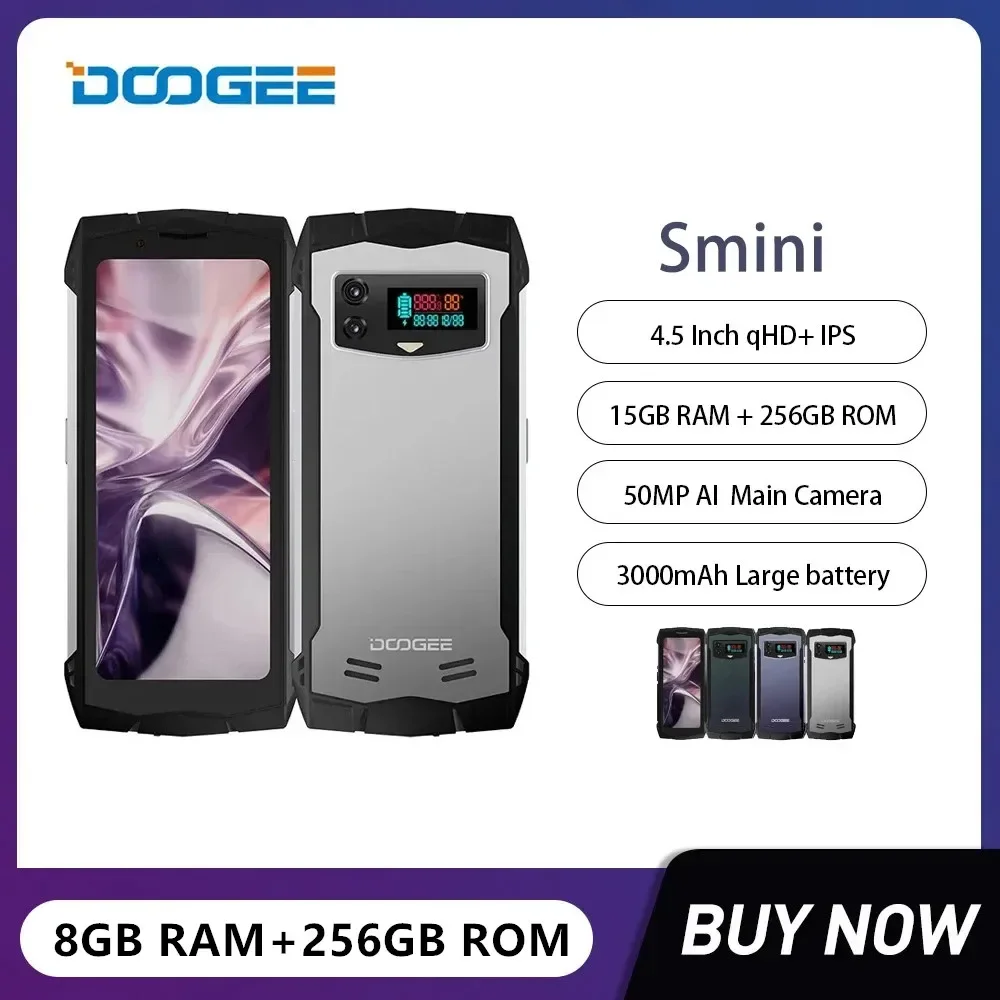 

DOOGEE Smini Rugged Smartphones 4.5Inch Display Octa Core 8GB+256GB 50MP 3000mAh 18W Fast Charging Android 13.0 Mobile Phone NFC