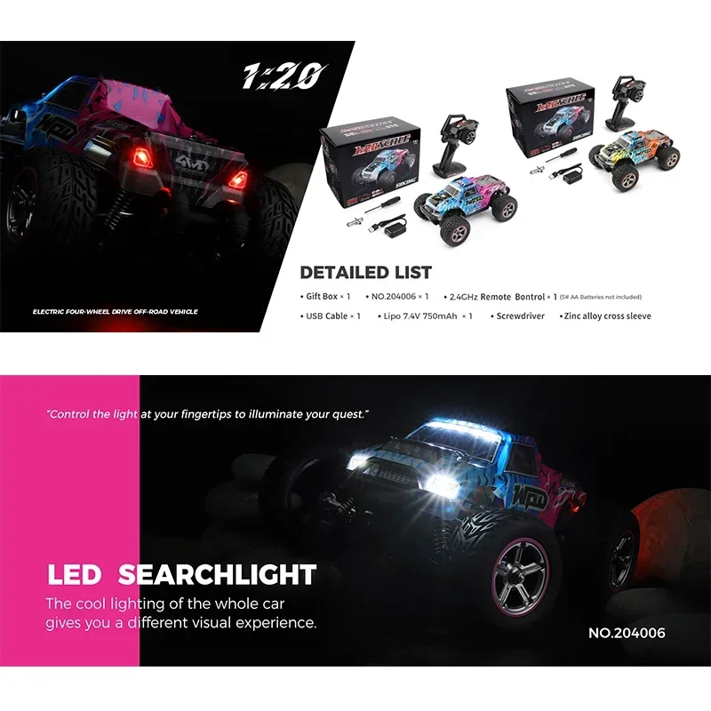 Новости WLtoys 204006 Радиоуправляемая машина 1/20 50 км/ч матовая со светодиодной