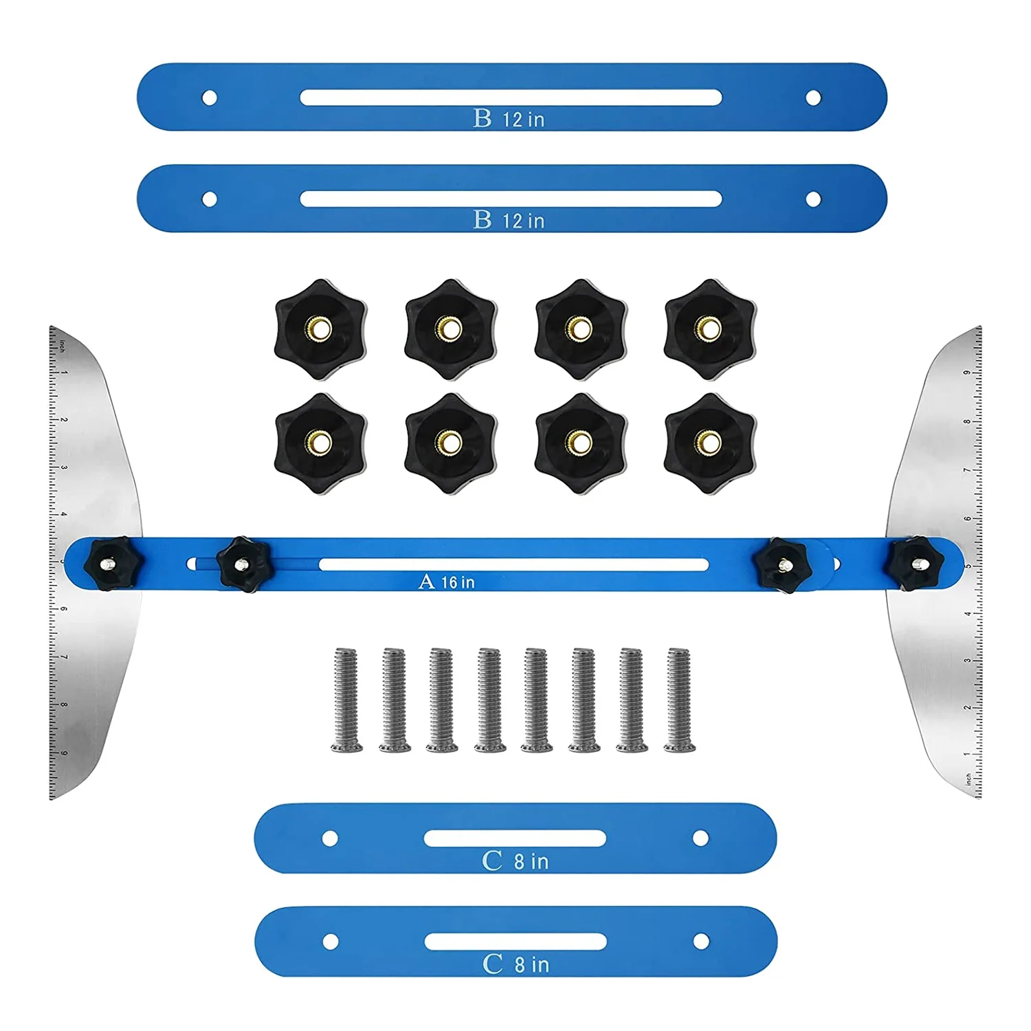 

Stair Tread Template Tool Stainless Steel Stair Measurement and Scribing Tool with Scale Wooden Stair Jig Blue