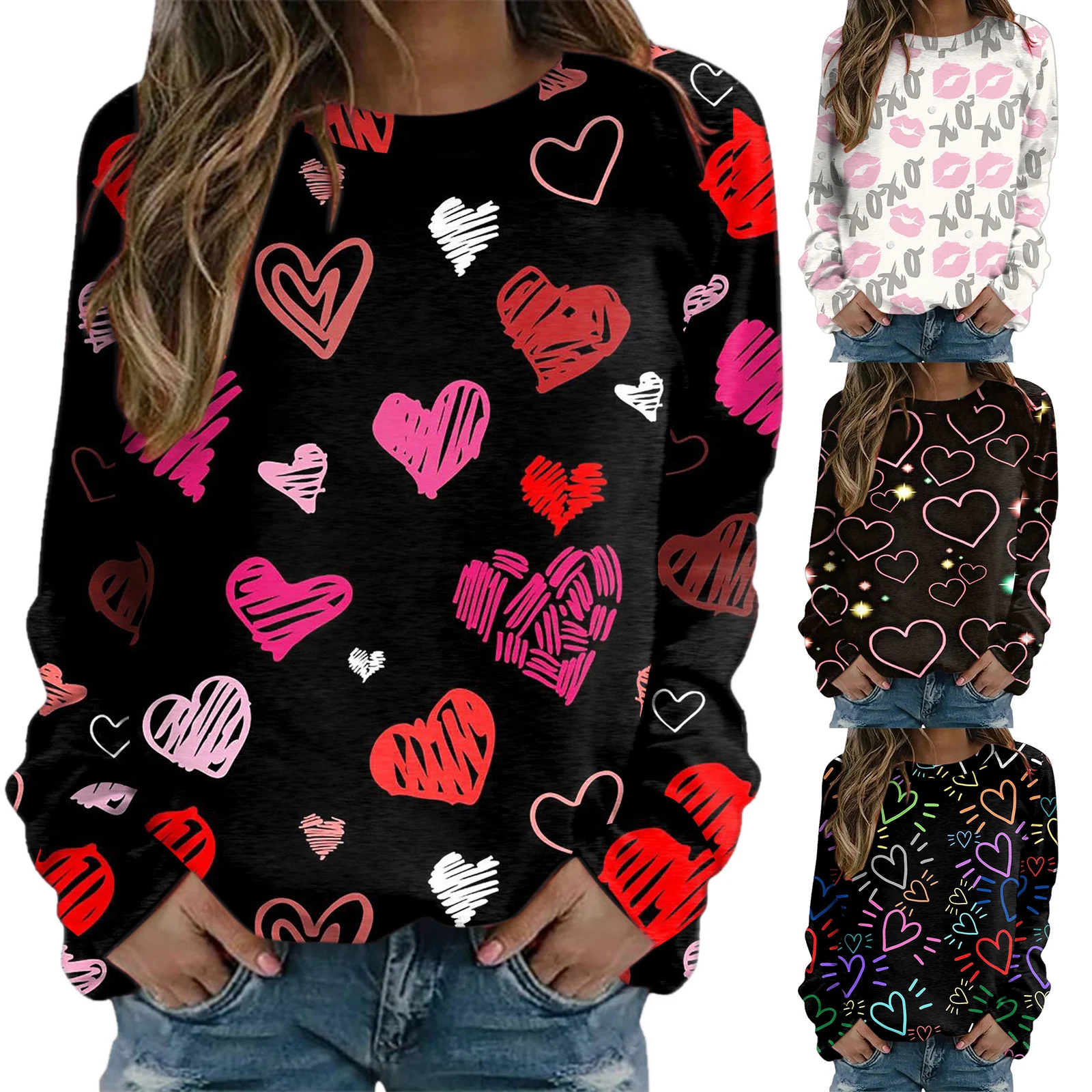 

Женская осенне-зимняя повседневная толстовка без капюшона с принтом «любовь», футболки с длинными рукавами, женские толстовки с капюшоном ...