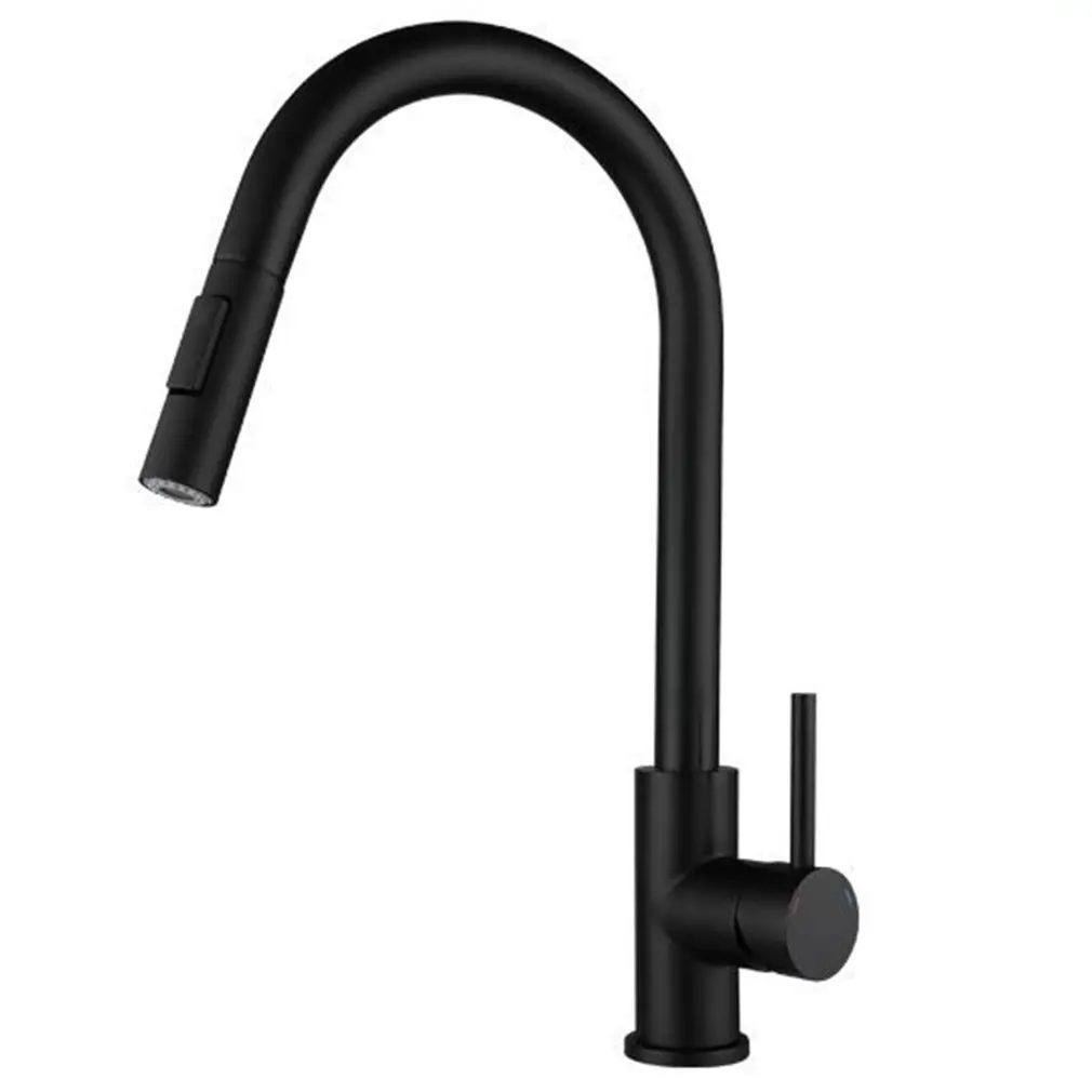 

360 Degree Single Handle Pull Down Kitchen Faucet In Brushed Brass Finish 304 Stainless Steel Pull Faucet