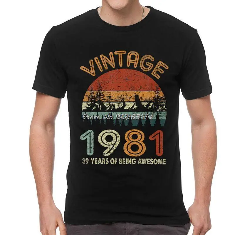 

Retro Vintage 1981 T Shirt Men Short Sleeve Cotton T-shirt Old Birthday Gift Tees Top Harajuku Tshirt Oversize Streetwear