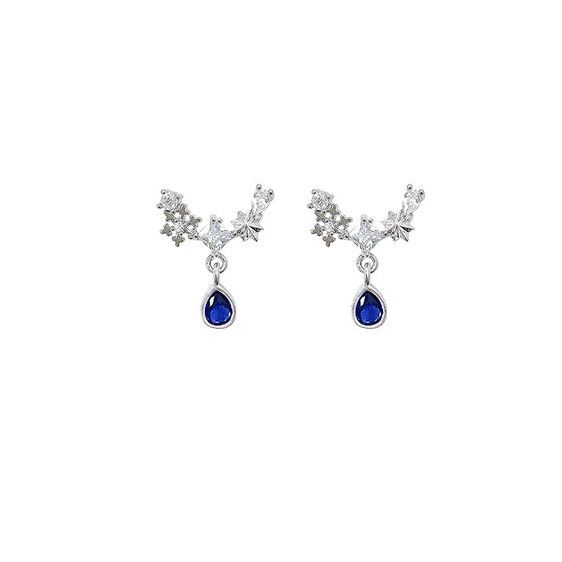 

S925 silver needle light luxury niche delicate blue teardrop earrings star stud earrings