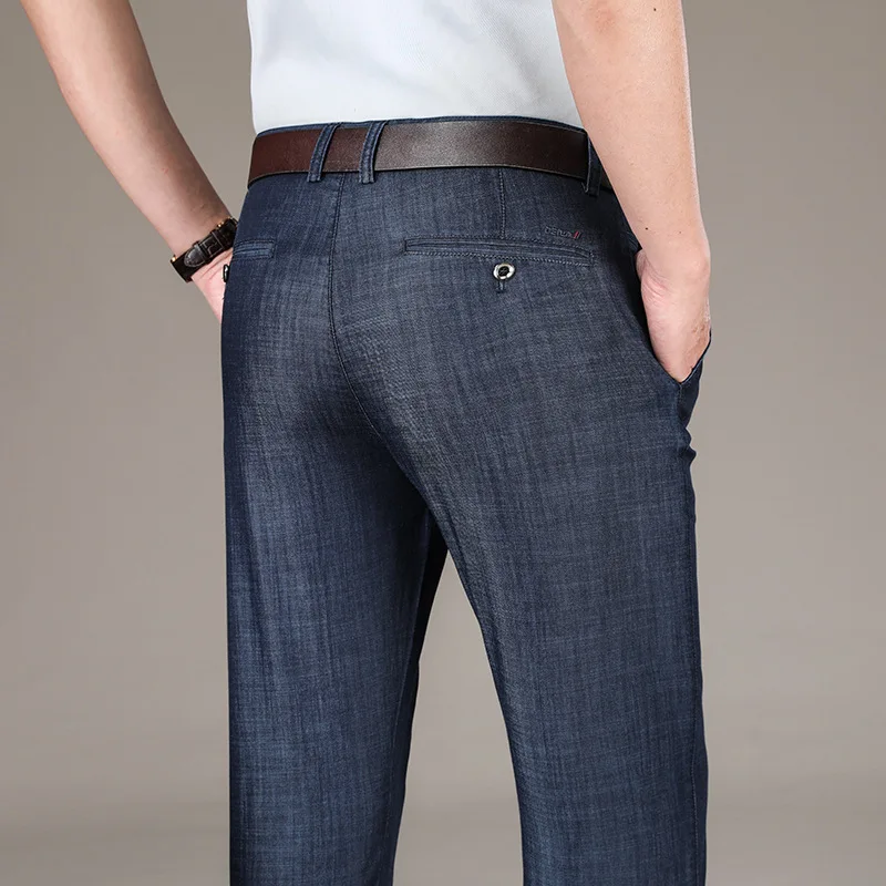 

2022 Summer Thin High Waist Classic Straight Leg Stretch Jeans Men's Brand Casual Pants Men's Lyocell Men's Jeans