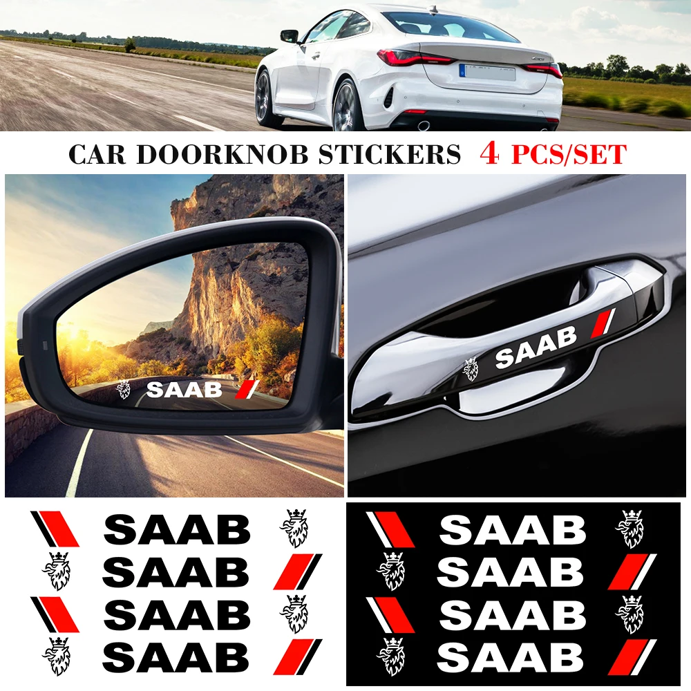 

4PCS Car Logo Sticker Rear View Mirror Wheel Decals Door Handle Stickers Accessories For SAAB 9-3 9-5 93 9000 900 9-7 600 99 9-X