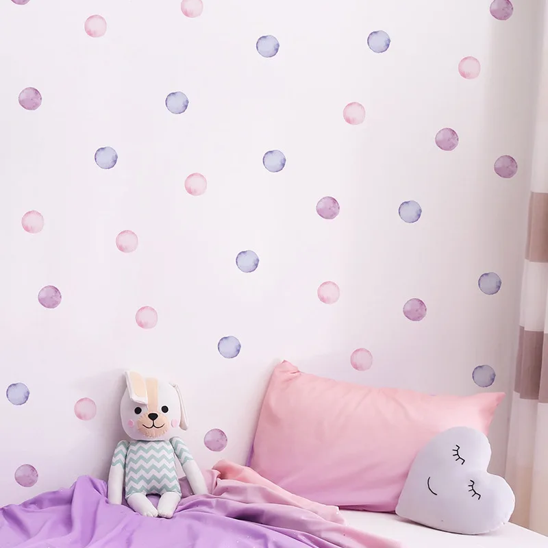 Мультяшные фиолетовые и розовые наклейки в горошек для гостиной детской комнаты