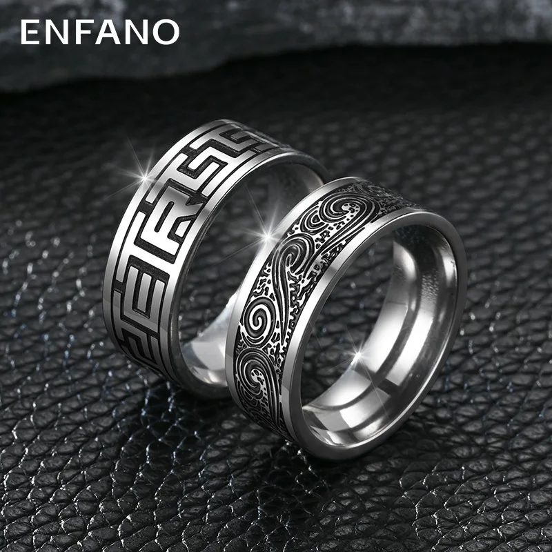 

Enfano Cross-Border European and American New Titanium Steel Men's Ring Retro Style Hand Jewelry Handsome Trendy Fashionable