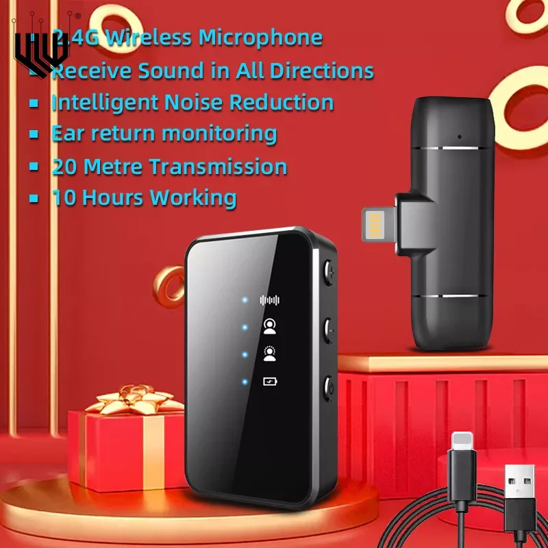 

2.4G Wireless Lavalier Microphone Noise Reduction Portable Karaoke Microphone for Recording Android Live Phone Microphone