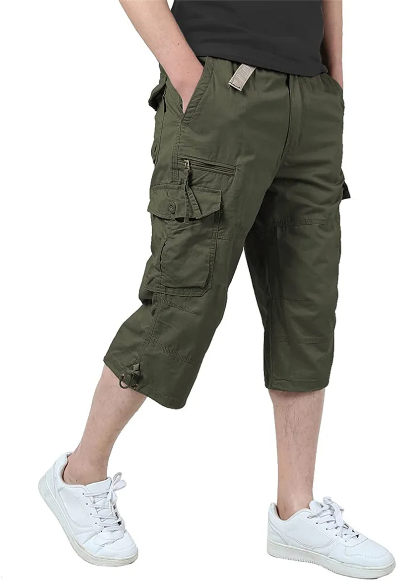 Men's Cargo Shorts Summer Army Military Cotton Loose Tactical Joggers Capri Shorts Men Multiple Pockets Work Casual Short Pants