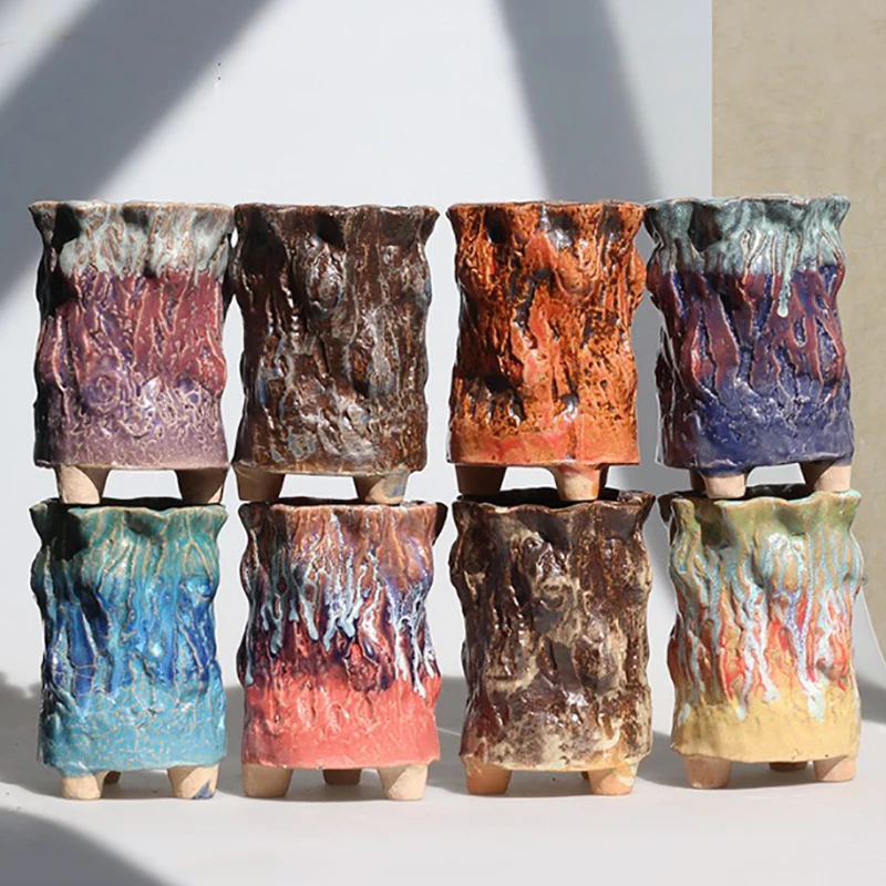 

Creative Stoneware Flower Pot Antique Volcanic Rock Ceramic Breathable Plants Basin Home Garden Decoration Sucuclent Flowerpot