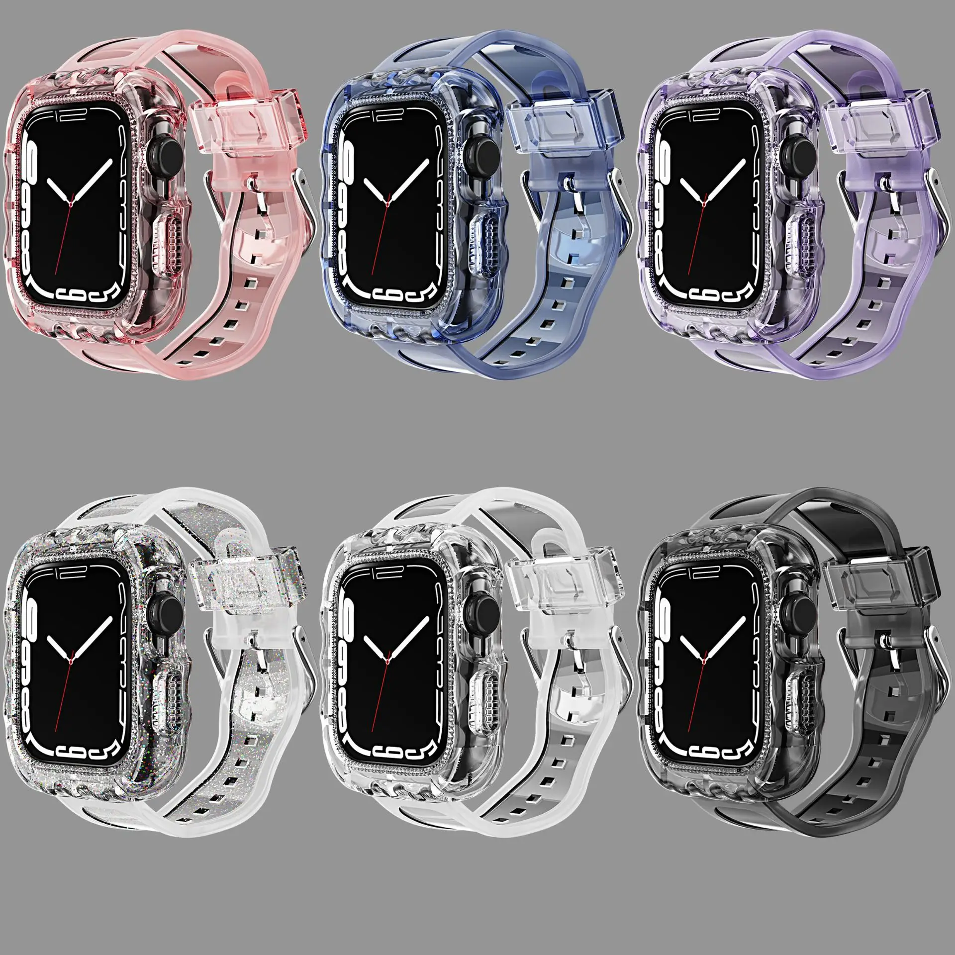 Glitter Band+Case For Apple Watch 41mm 45mm 42mm 38mm 44mm 40mm Clear Bracelet Strap For iWatch Series 8 7 6 SE 5 4 Accessories