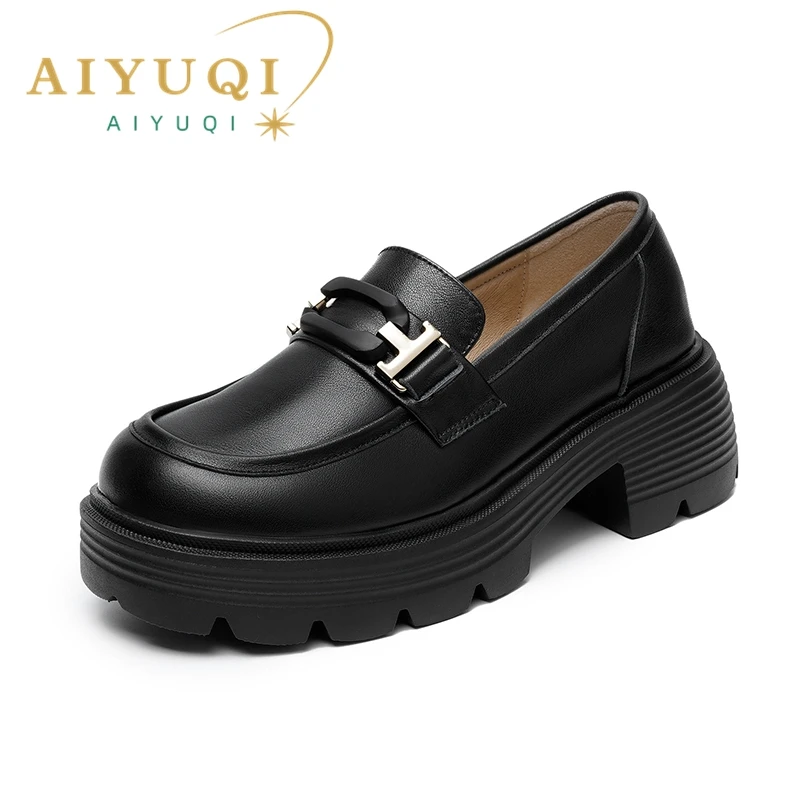 AIYUQI Platform Loafers Women 2023 New Genuine Leather Women High Heels Spring One Foot British Style Women Shoes