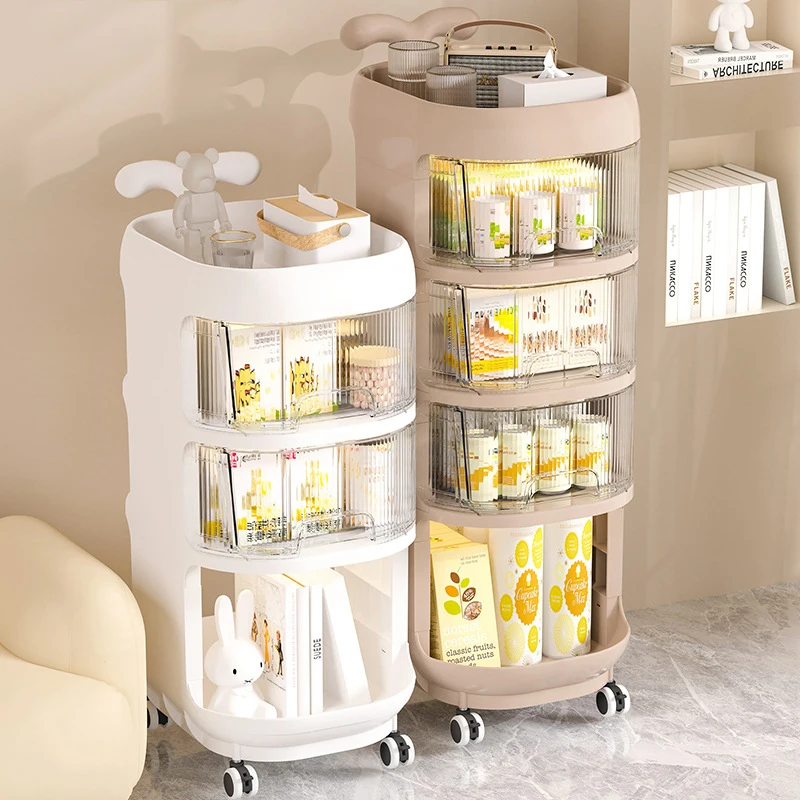 

4layers PP Storage Rack Baby Shelf Stroller Bedside Snack Mobile Storage Shelf With Wheels Goods Shelves Bedroom Accessories