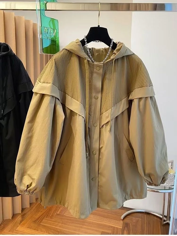 

Hooded Windbreaker Coat Women Medium And Long 2023 Spring And Autumn New Korean Version Of Loose And Slim Stitching Cargo Top