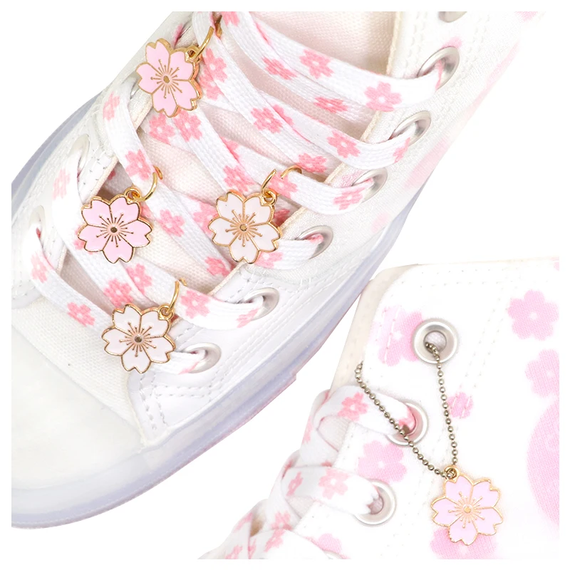 Original 21style Cherry Tie dye printin Blossom Pink AF Shoelace Female Flower sneaker woman lace  Of Lace white Female Shoelace