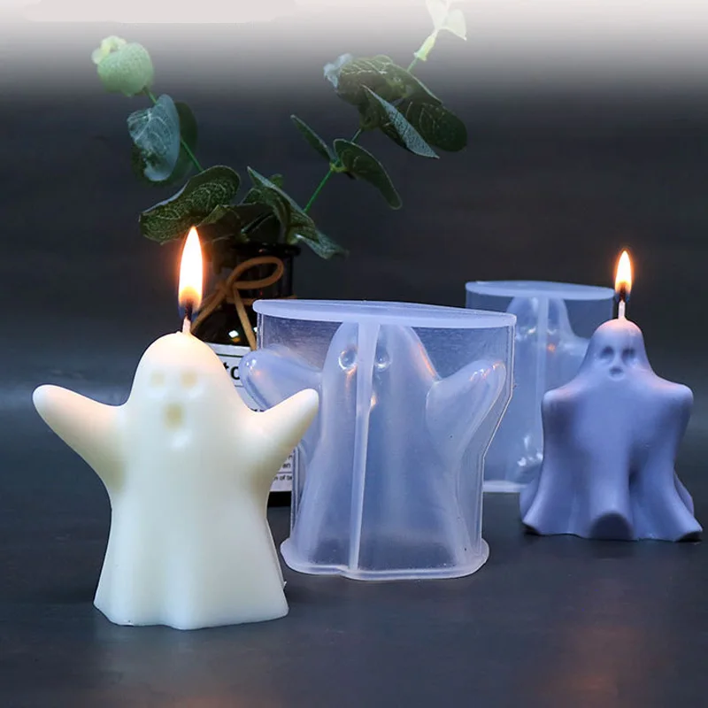 

75g/80g 2 Styles Halloween Scented Candle Silicone Mold Easy To Release Soft and Durable DIY Horror Skull Gypsum Candle Mold