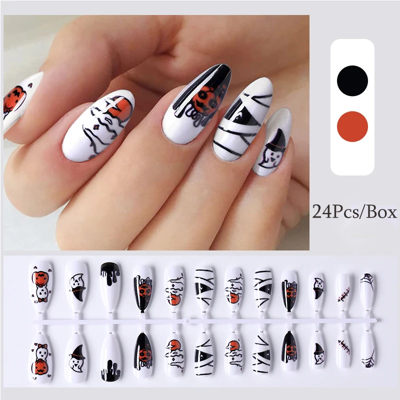 

24 шт., накладные ногти на Хэллоуин и Рождество
