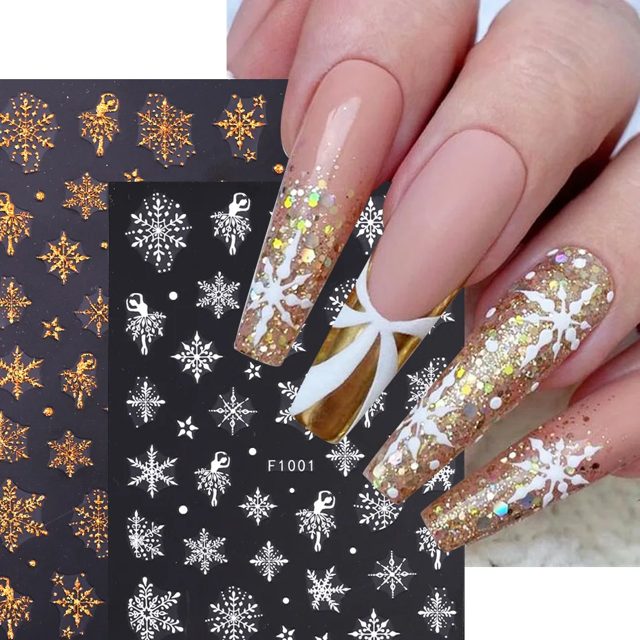

Новые рождественские украшения 2023, новогодние наклейки для ногтей, 3D золотые Санта-Клаус, лось, снежинка, аксессуары для дизайна ногтей, слайдеры для ногтей