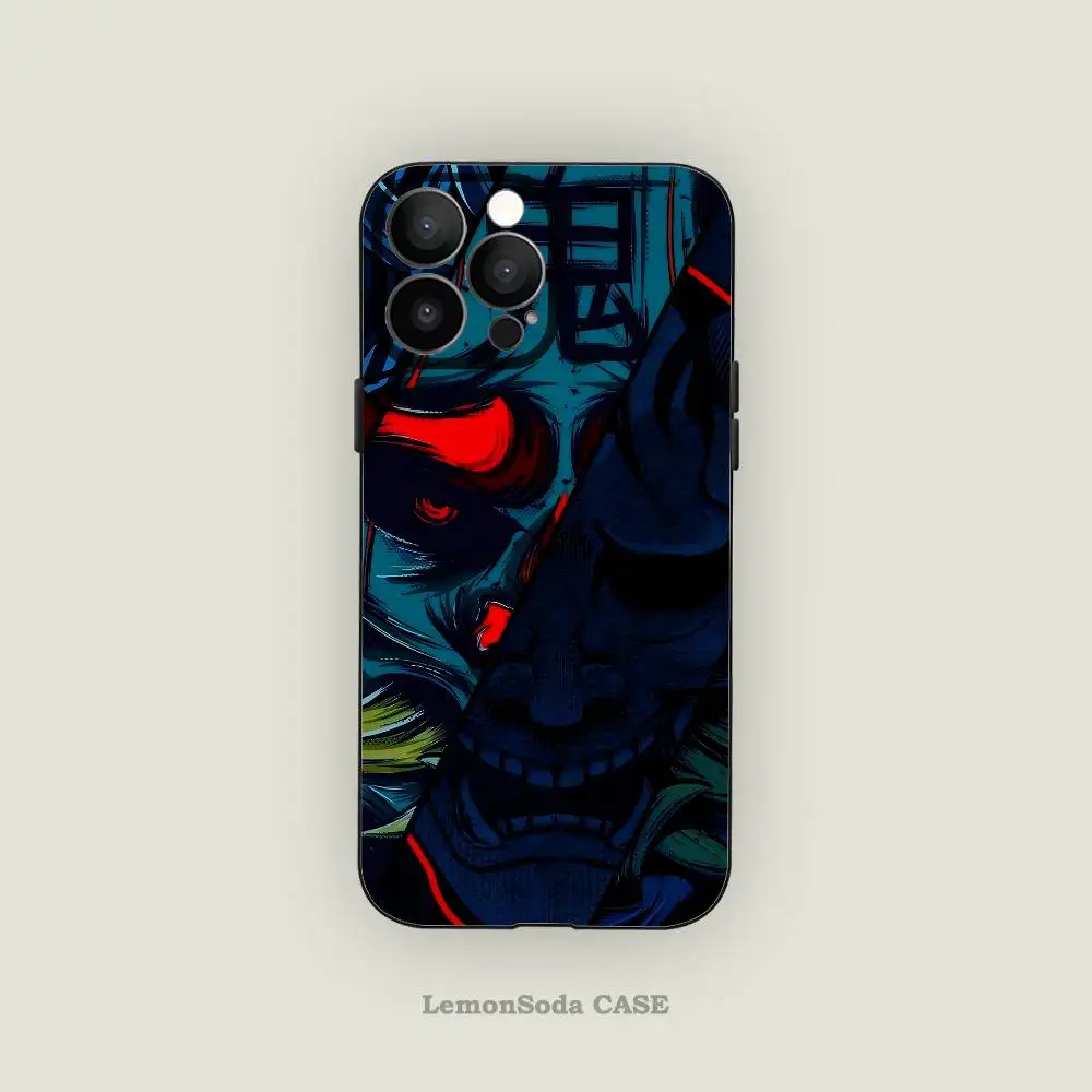 Samurai Hannya Mask Ghost Printing Phone Case For Iphone 17 Air 16 15 14 13 12 11 Pro Plus Max Black Soft Silicone TPU (art.: 3920d2eaaa944) - 3920d2eaaa944