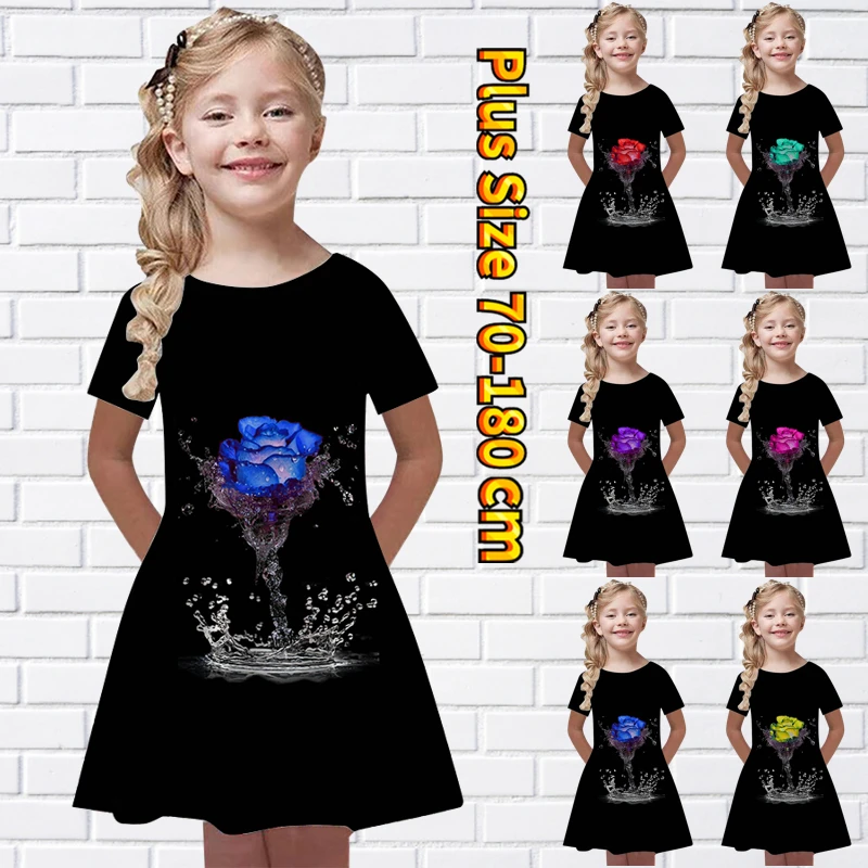 

Новинка весна-осень 2023, юбка с коротким рукавом и цветочным принтом, Юбка До Колена с круглым вырезом, свободная юбка средней длины, милое пл...