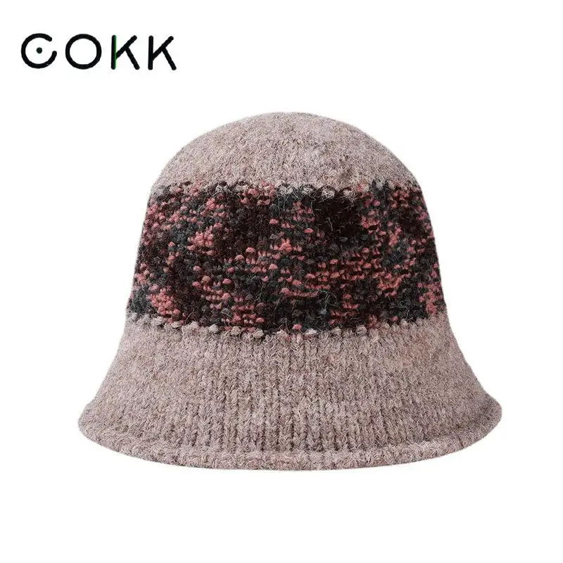 COKK Панама, женская зимняя Осенняя шапка в рыбацком стиле, Повседневная теплая шапка для женщин, Корейская Рыболовная Шапка, женская шапка, ...