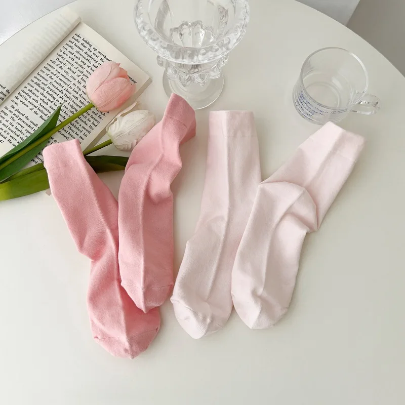 1Pair New Woman Cotton Socks Men Sock Two Size Solid Color Autumn Spring For Female's Soft Breathable Colorful Girl