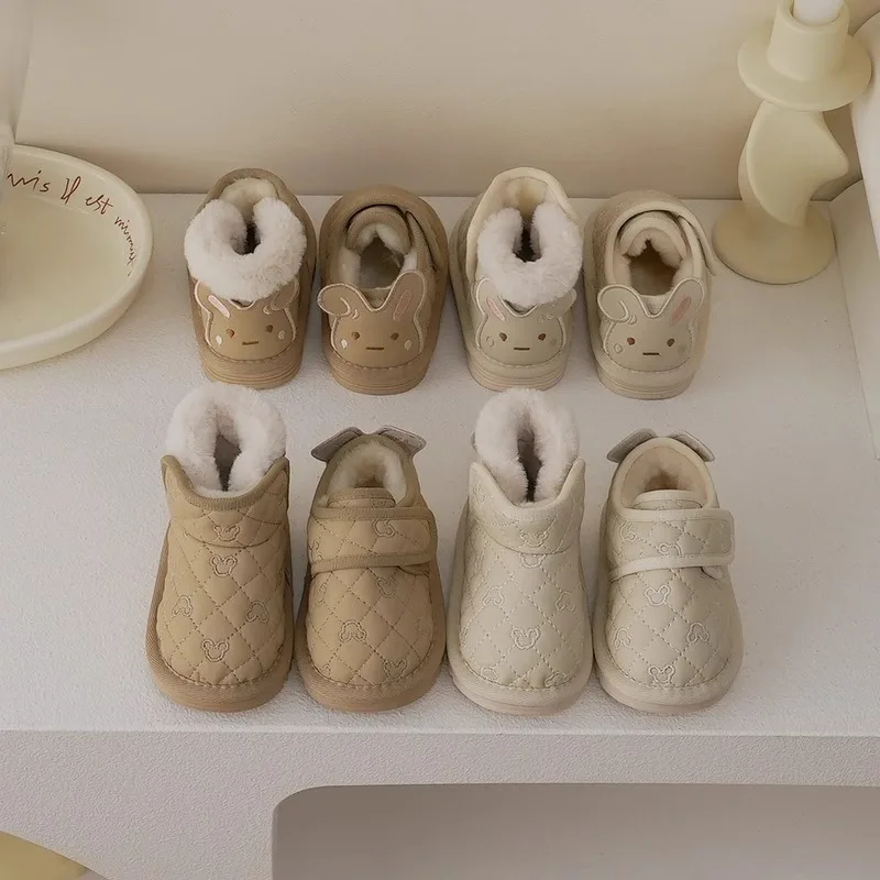 Детские зимние ботинки короткие для девочек с плюшевой подкладкой хлопковые