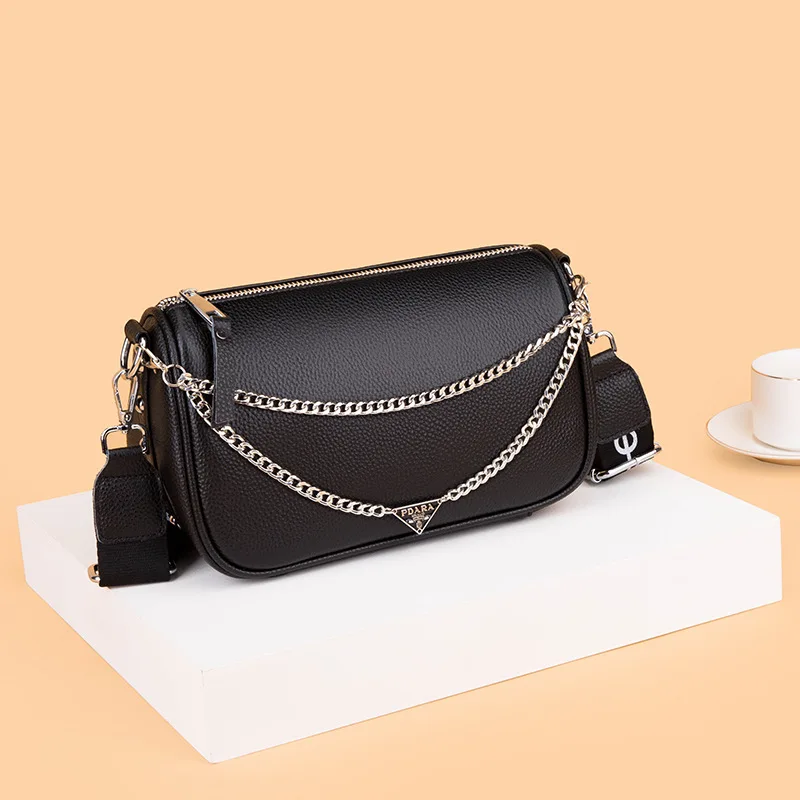 

layer cowhide rivet small bucket bag 2023 new chain broadband single shoulder crossbody bag for girls