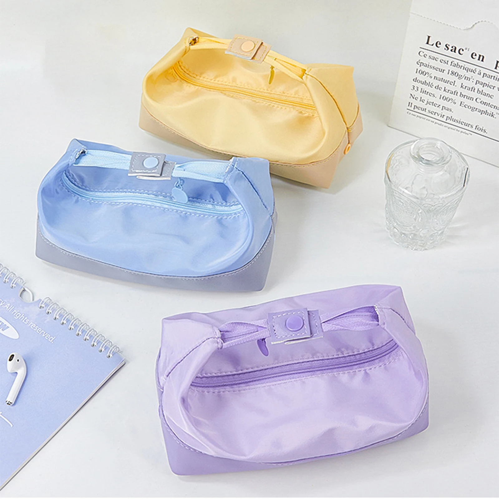 

Patchwork Pencil Bags High-Capacity Zipper Closure Foldable Stationery Bags Women Young Girls Cosmetic Bags