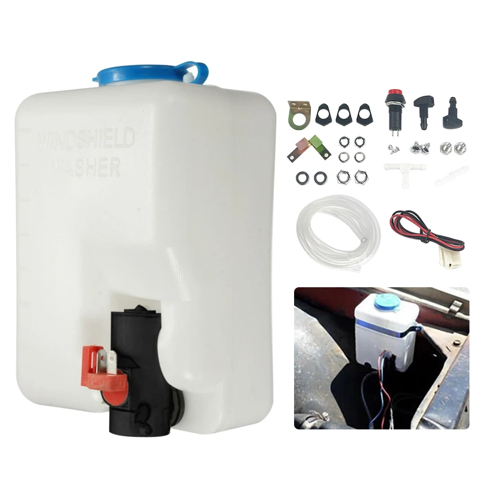 12V 1.5L Car Windshield Washer Bottle Washer Pump Fluid Reservoir Wiper System Universal Washer Tank Sprayer Kit Car Accessories