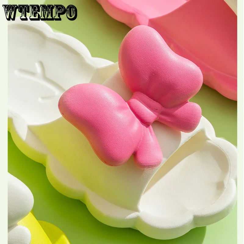 WTEMPO Cute Bow Slippers Lightweight Anti-slip Sandals Female Summer Korean Style Indoor Home Bathroom Soft Shoes Dropshipping