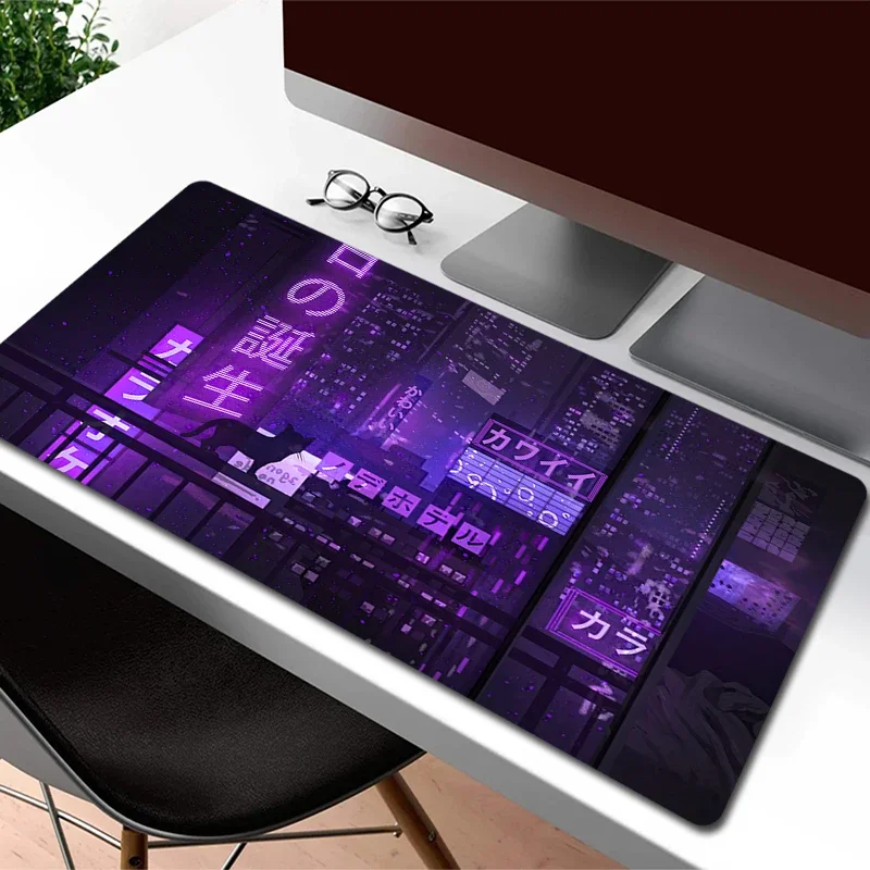 Большой игровой коврик для мыши Neon City XXL резиновый настольный с HD принтом